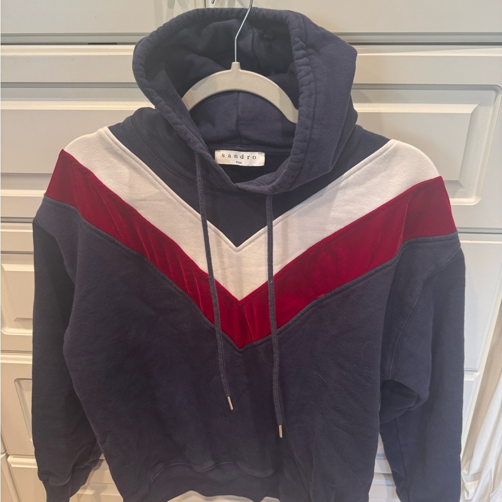 Sandro Navy Hoodie with Red and White Chevron